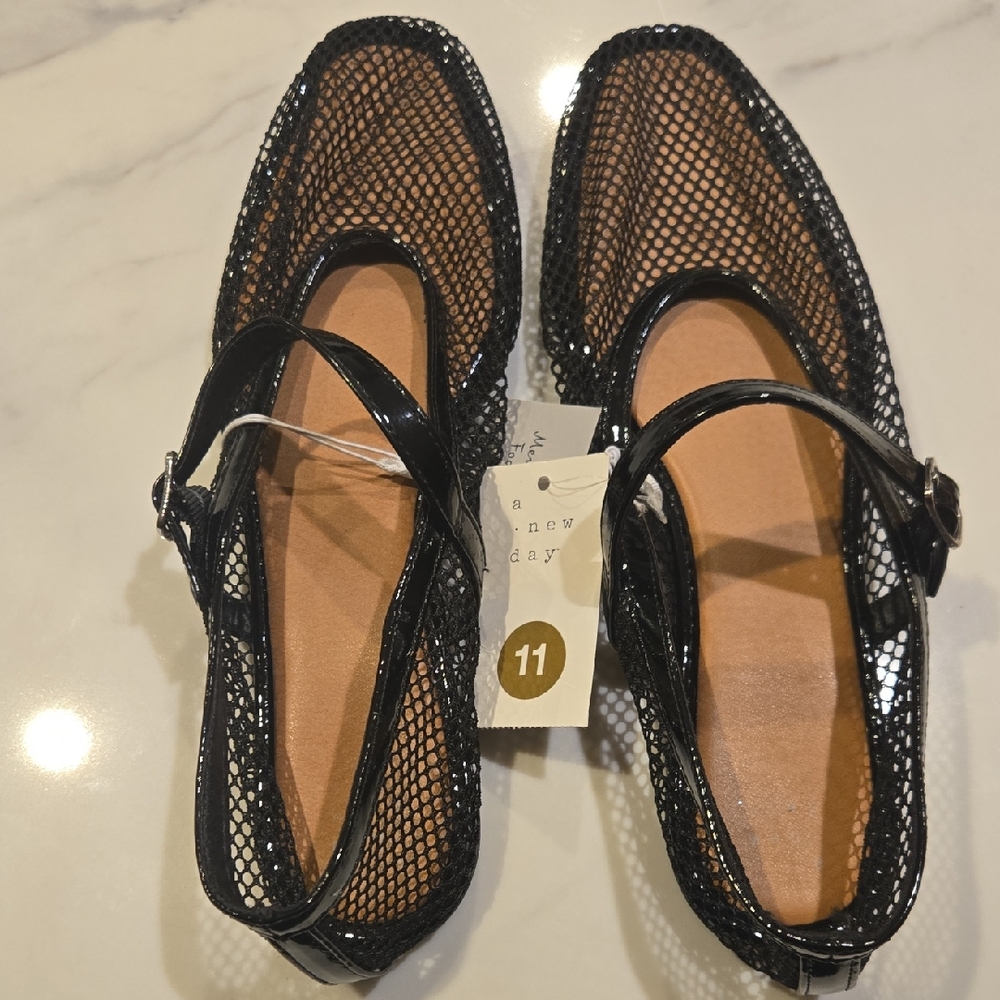 a new day Black Mesh Mary Jane Flats